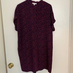 Red and blue patterned dress